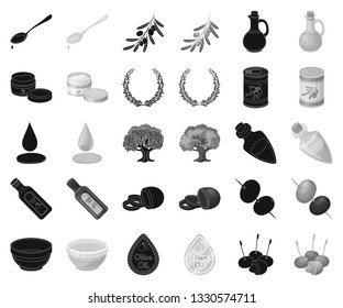 Olive, food black,monochrome icons in set collection for design. Olive oil, seasoning vector symbol stock web illustration.