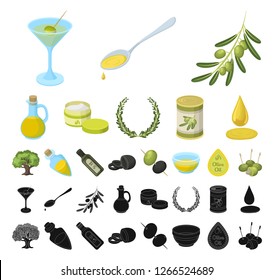 Olive, food cartoon, black icons in set collection for design. Olive oil, seasoning vector symbol stock web illustration.