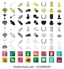 Olive, food cartoon icons in set collection for design. Olive oil, seasoning vector symbol stock web illustration.