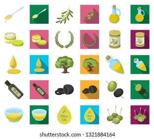 Olive, food cartoon,flat icons in set collection for design. Olive oil, seasoning vector symbol stock web illustration.