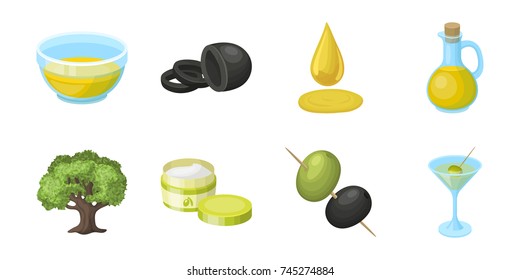 Olive, food icons in set collection for design. Olive oil, seasoning vector symbol stock web illustration.