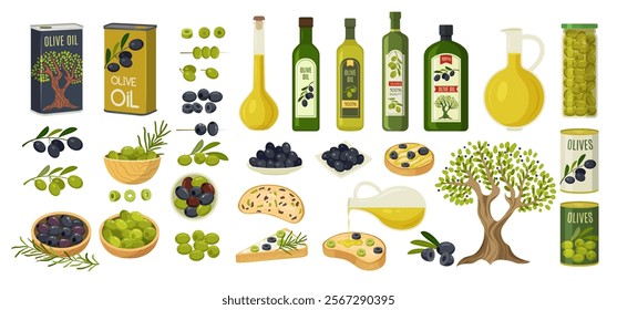 Olive foods. Product of natural healthy olive oil vegetarian sandwiches recent vector olives production