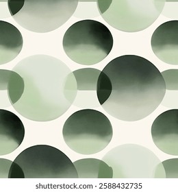 Olive Forest Green Sap French Grey White Abstract Geometric Watercolor Circle Scandinavian Design Seamless Pattern Wallpaper Curtain Bedding Upholstery Fabric Gift Wrapping Paper Background Vector