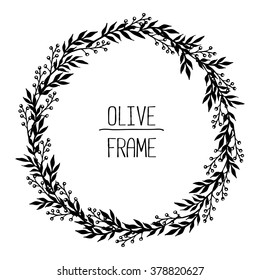 Olive. Frame. Black silhouette. Plants, trees. Vector.