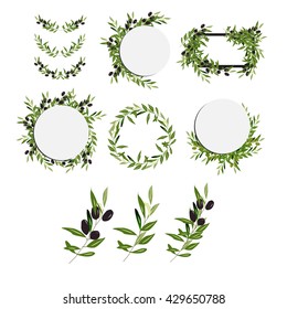 Olive Frame Set. Olive Brunch. Vector Illustration