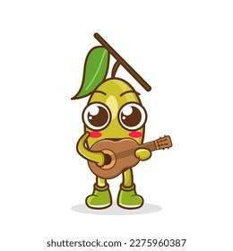 olive fruit character mascot playing guitar isolated cartoon in flat style design.