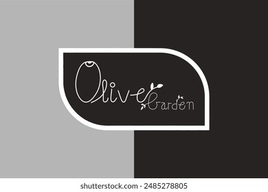 The 'Olive Garden' logo embodies the freshness and quality of organic cuisine. Ideal for branding an organic food business, meal prep service, or Mediterranean restaurant.