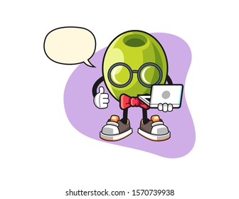 Olive geek with speech bubble cartoon. Mascot Character vector.