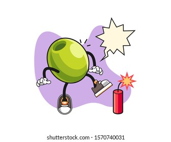Olive get surprise firecrackers with speech bubble cartoon. Mascot Character vector.