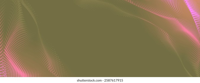 Olive green background with wavy, dotted patterns. The background features olive green and pink hues, creating a dynamic, textured style. Pink digital background vector. Gradient background vector.