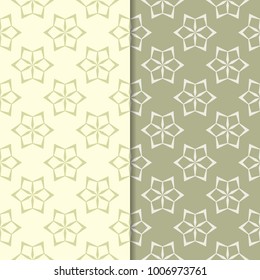 Olive green and beige floral backgrounds. Set of seamless patterns for textile and wallpapers