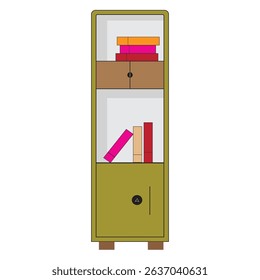Olive Green Bookshelf with Colorful Books and Storage Space for Home Office or Study Room