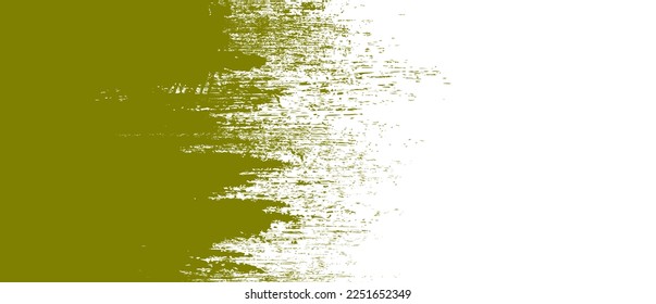 Olive green brush stroke background. Ink splash on backdrop. Brush background for wallpaper, paint splatter template, dirt banner, watercolor design, dirty texture. Trendy brush background, vector