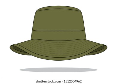 Olive Green Bucket Hat Template Vector.