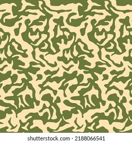 Olive Green Camouflage Seamless Pattern. Modern Military Two Color Camo Texture. Tactical Masking Color. Stock Vector Illustration