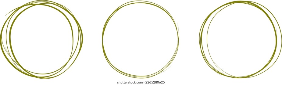 Línea de círculo verde oliva dibujada a mano. Resalte el círculo de dibujo a mano sobre el fondo. Círculo redondo escrito a mano. Para marcar texto, nota, icono de marca, número, lápiz de marcadores, revisión de lápiz y texto, vector