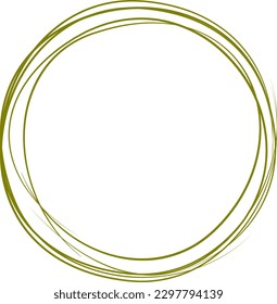 Olive green circle line hand drawn. Highlight hand drawing circle isolated on background. Round handwritten circle. For marking text, note, mark icon, number, marker pen, pencil and text check, vector