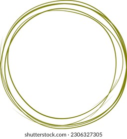 Olive green circle line hand drawn. Highlight hand drawing circle isolated on background. Round handwritten circle. For marking text, note, mark icon, number, marker pen, pencil and text check, vector