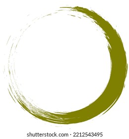 Olive green color circle brush stroke vector isolated on white background. Enso zen circle brush stroke. For stamp, seal, ink and paintbrush design template. Grunge hand drawn circle shape, vector