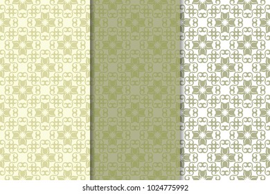 Olive green floral backgrounds. Set of seamless patterns for textile and wallpapers