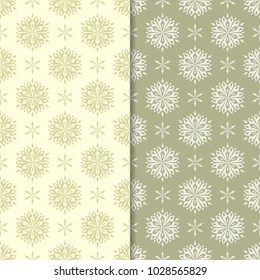 Olive green floral backgrounds. Set of seamless patterns for textile and wallpapers