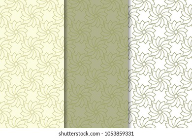 Olive green floral backgrounds. Set of seamless patterns for textile and wallpapers