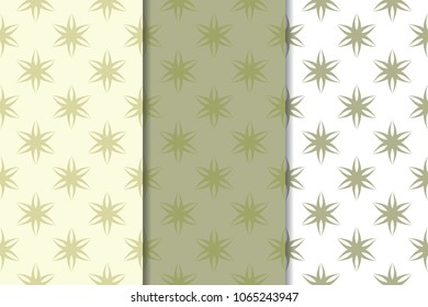 Olive green floral backgrounds. Set of seamless patterns for textile and wallpapers
