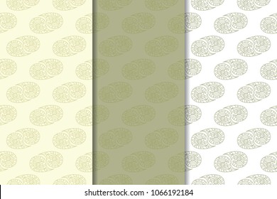 Olive green floral backgrounds. Set of seamless patterns for textile and wallpapers