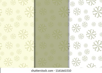Olive green floral backgrounds. Set of seamless patterns for textile and wallpapers