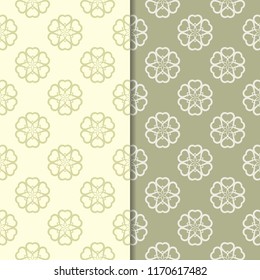 Olive green floral backgrounds. Set of seamless patterns for textile and wallpapers