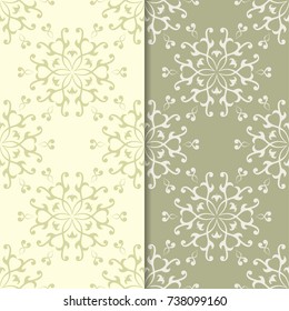 Olive green floral backgrounds. Set of seamless patterns for textile and wallpapers