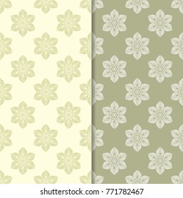 Olive Green Floral Backgrounds Set Seamless Stock Vector Royalty Free