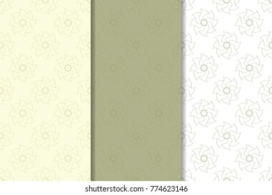 Olive green floral backgrounds. Set of seamless patterns for textile and wallpapers