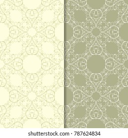 Fondos de flores de oliva verde. Conjunto de patrones sin problemas