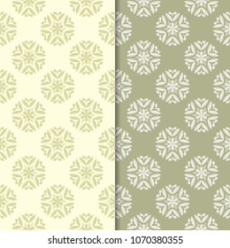 Olive green floral designs. Set of seamless patterns for textile and wallpapers