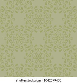 Olive green floral ornament. Seamless pattern for textile and wallpapers