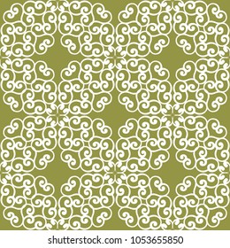 Olive green floral ornament. Seamless pattern for textile and wallpapers