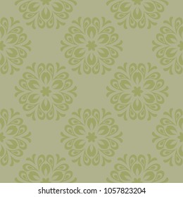 Olive green floral ornament. Seamless pattern for textile and wallpapers