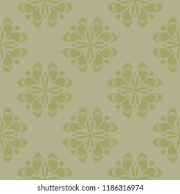 Olive green floral ornament. Seamless pattern for textile and wallpapers