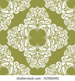 Olive green floral ornament. Seamless pattern for textile and wallpapers