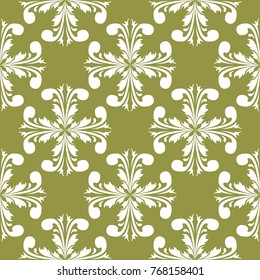 Olive green floral ornament. Seamless pattern for textile and wallpapers