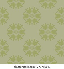 Olive green floral ornament. Seamless pattern for textile and wallpapers