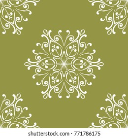 Olive green floral ornament. Seamless pattern for textile and wallpapers