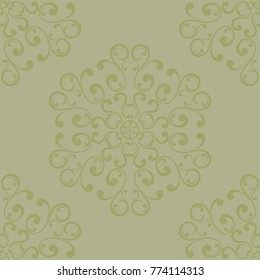 Olive green floral ornament. Seamless pattern for textile and wallpapers