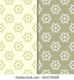 Olive green floral ornamental backgrounds. Set of seamless patterns for textile and wallpapers