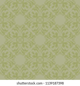 Olive green floral ornamental design. Seamless pattern for textile and wallpapers