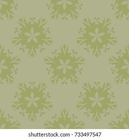 Olive green floral ornamental design. Seamless pattern for textile and wallpapers