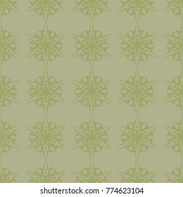 Olive green floral ornamental design. Seamless pattern for textile and wallpapers