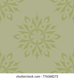 Olive green floral ornamental design. Seamless pattern for textile and wallpapers