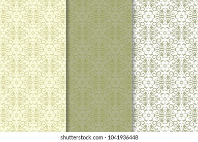 Olive Green Floral Backgrounds Set Seamless Vector De Stock Libre De Regal As